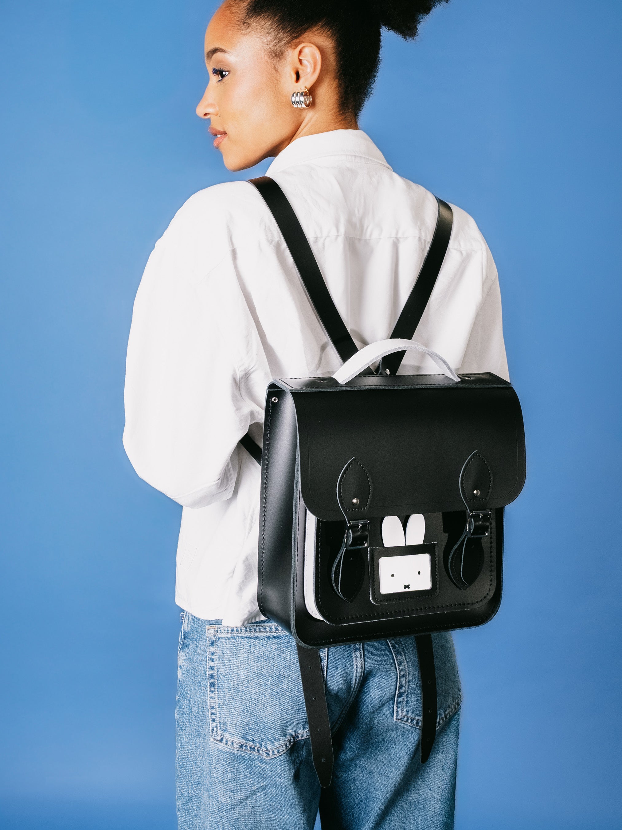 The Peekaboo Miffy Small Portrait Backpack - Black & Brilliant White