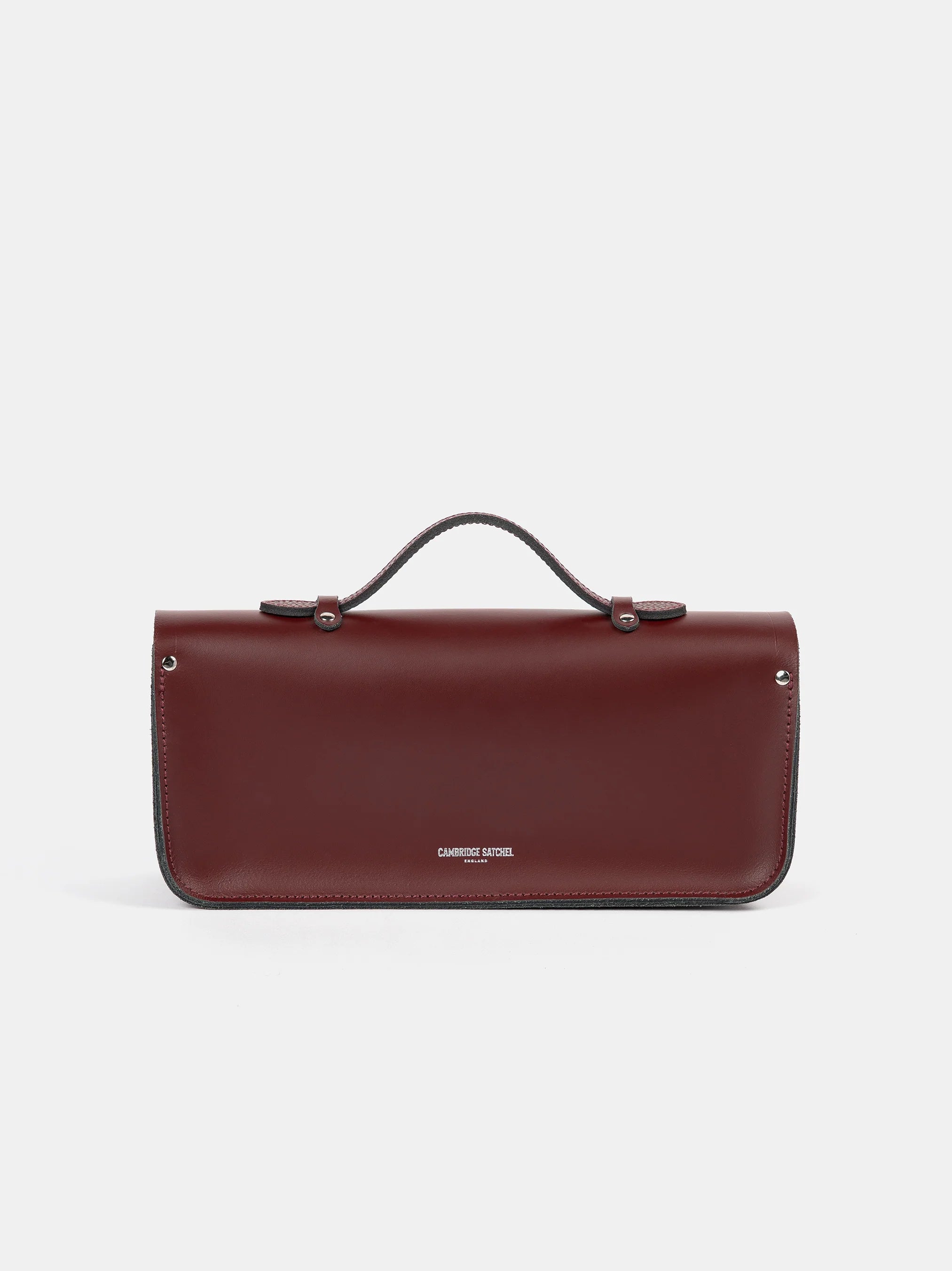Long Leather Satchel with Magnetic Closure in Oxblood Detail Shot