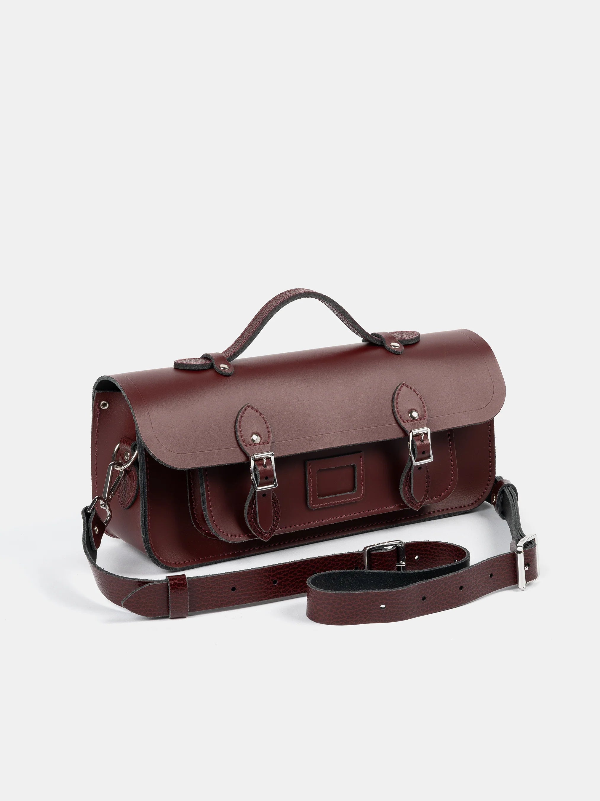 Inside the Long Leather Satchel with Magnetic Closure in Oxblood 