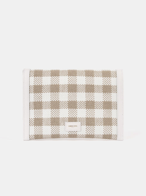 The Twist Lock Pouch - Taupe Plaid & Brilliant White